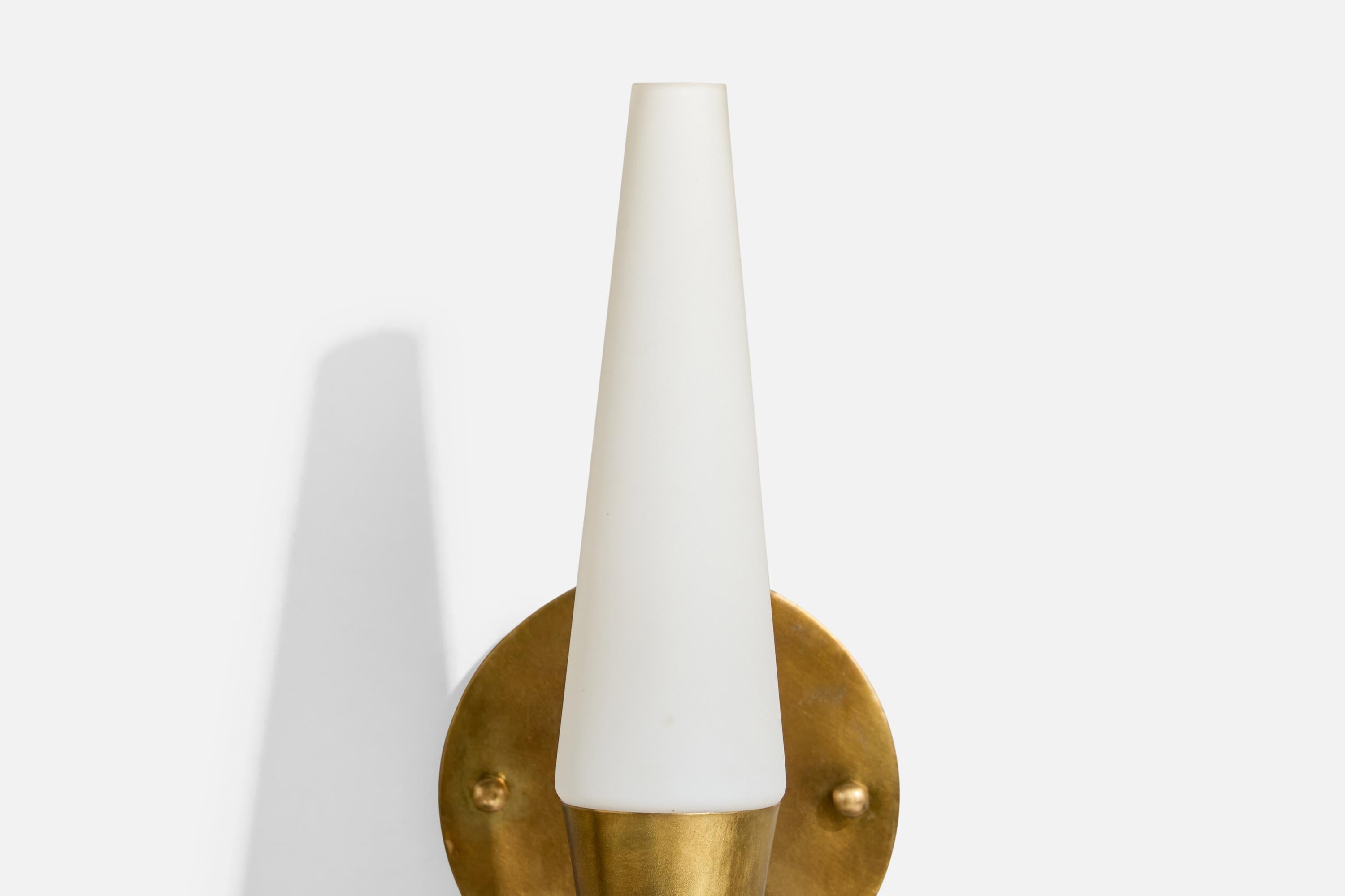 Swedish Designer, Wall Lights, Brass, Glass, Sweden, 1960s For Sale 5