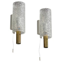 Swedish Designer, Wall Lights, Brass, Glass, Sweden, 1960s