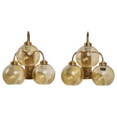 Swedish Designer, Wall Lights, Brass, Glass, Sweden, 1960s