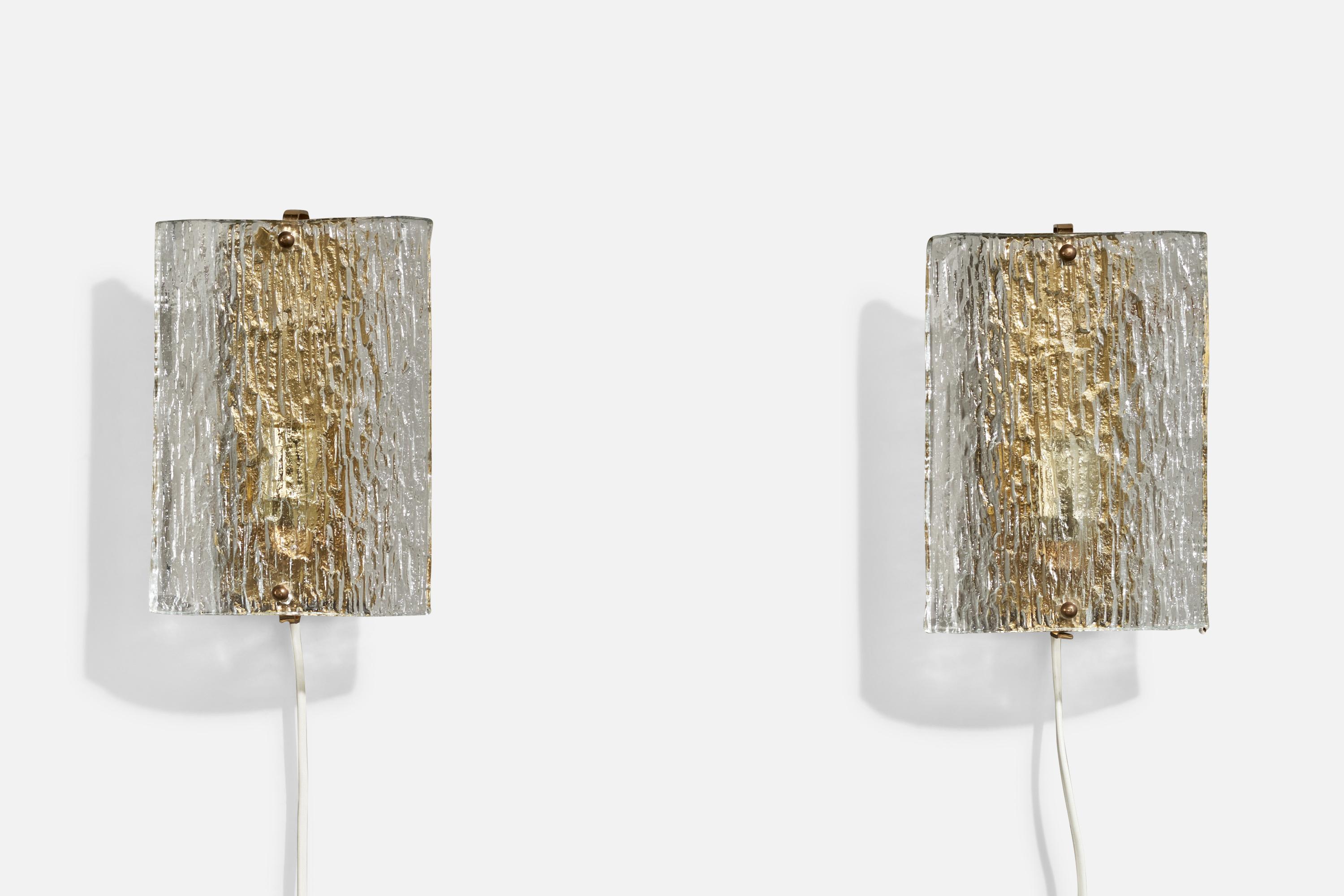 Swedish Designer, Wall Lights, Brass, Glass, Sweden, 1970s In Good Condition For Sale In High Point, NC