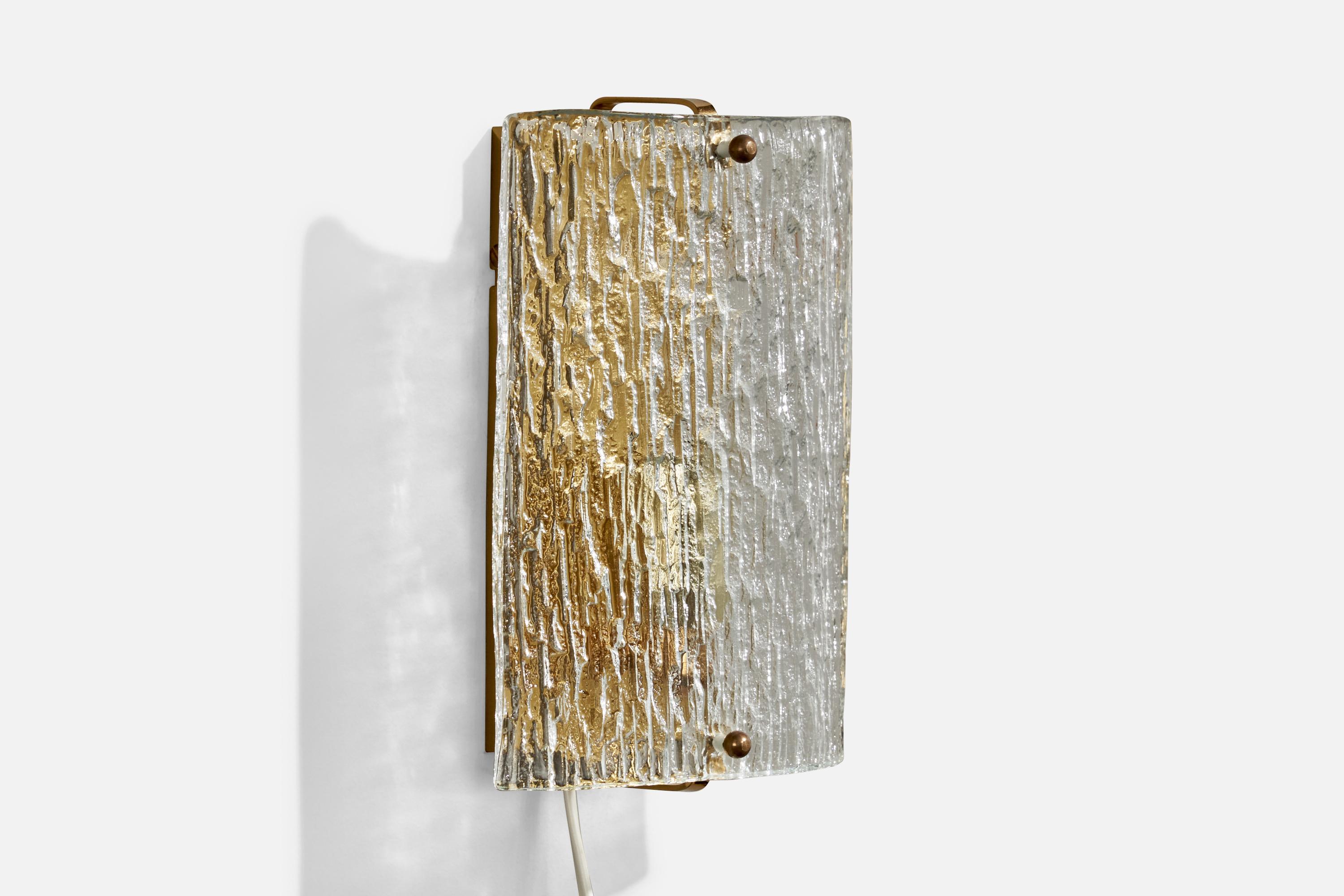 Late 20th Century Swedish Designer, Wall Lights, Brass, Glass, Sweden, 1970s For Sale
