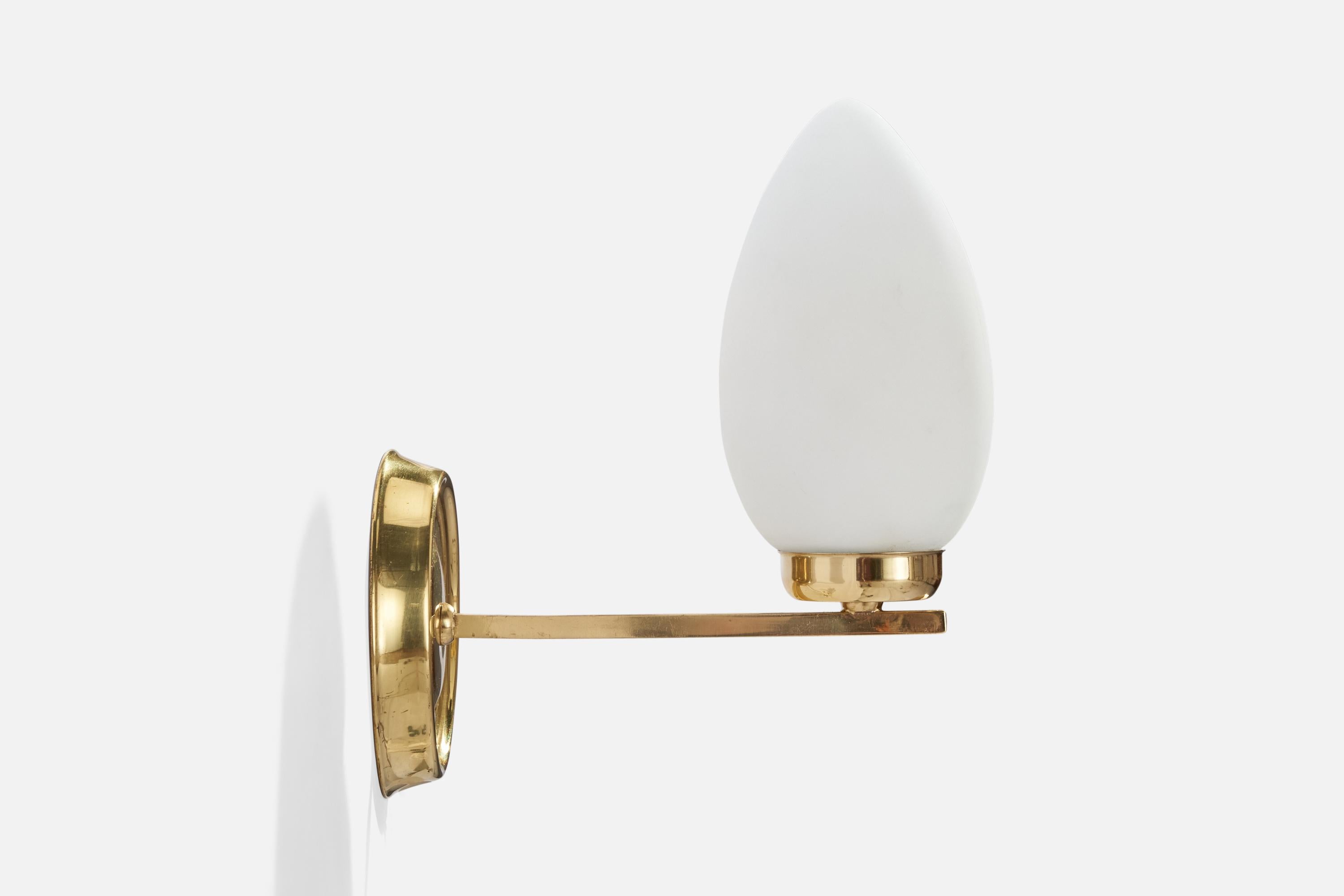 Swedish Designer, Wall Lights, Brass, Glass, Sweden, 1970s For Sale 1