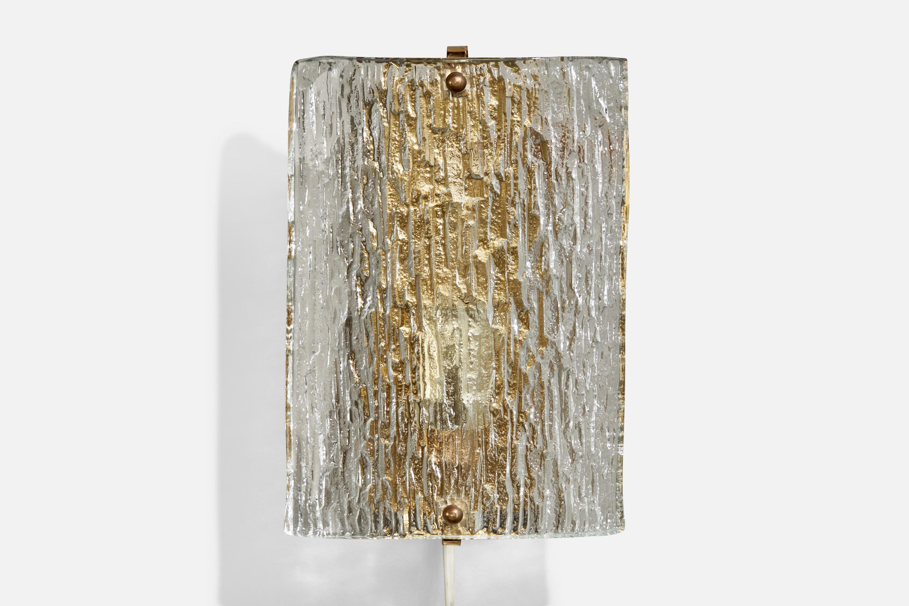 Swedish Designer, Wall Lights, Brass, Glass, Sweden, 1970s For Sale 1