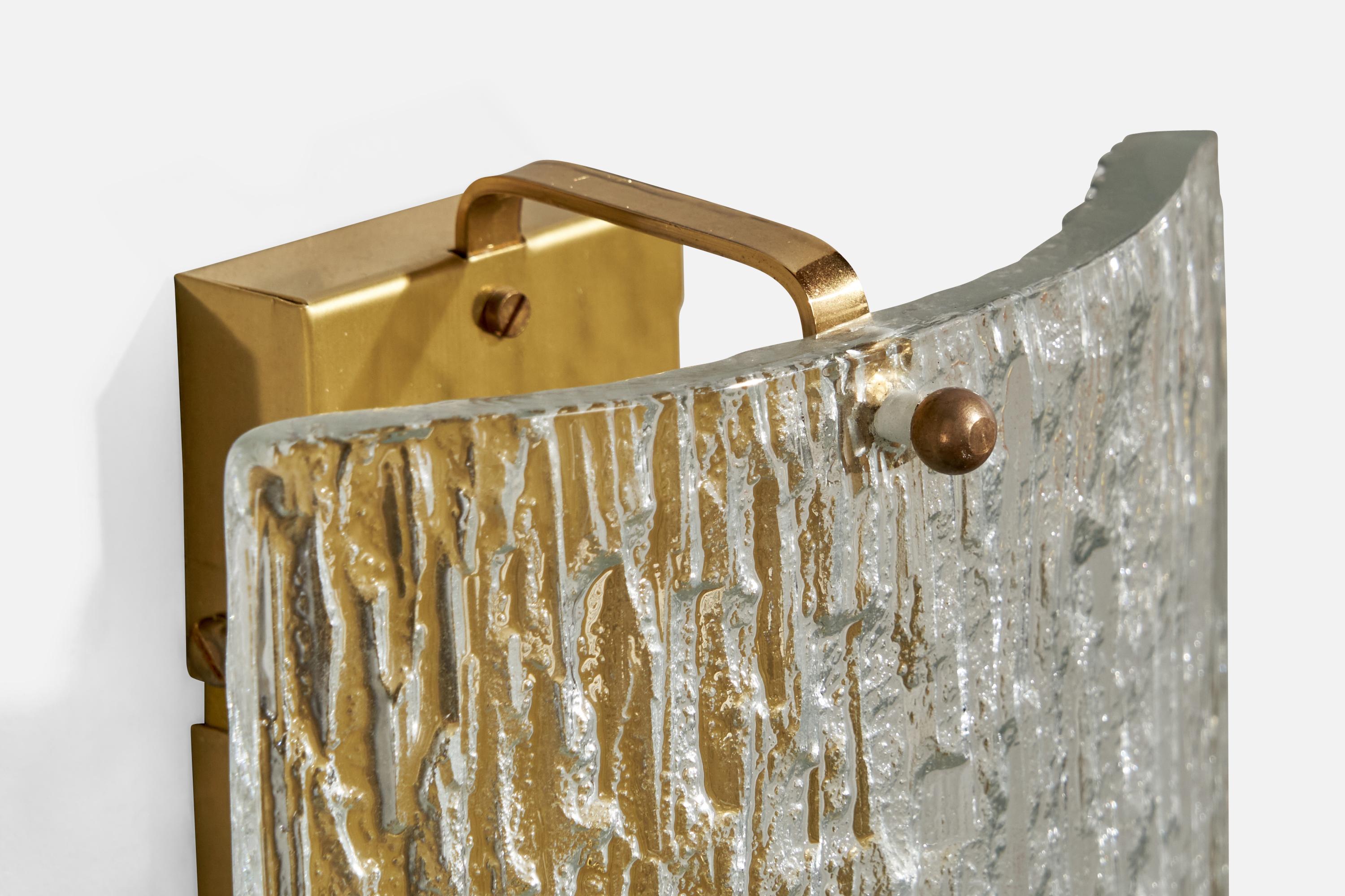 Swedish Designer, Wall Lights, Brass, Glass, Sweden, 1970s For Sale 3