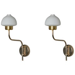 Schwedischer Designer, Wandleuchten, Messing, Glas, Schweden, 1970er Jahre