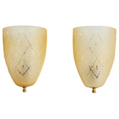 Designer suédois, appliques murales, laiton, verre, Suède, c.C. 1940s