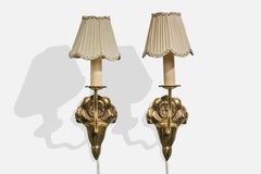 Swedish Designer, Wall Lights, Brass, Metal, Fabric, Sweden, 1950s