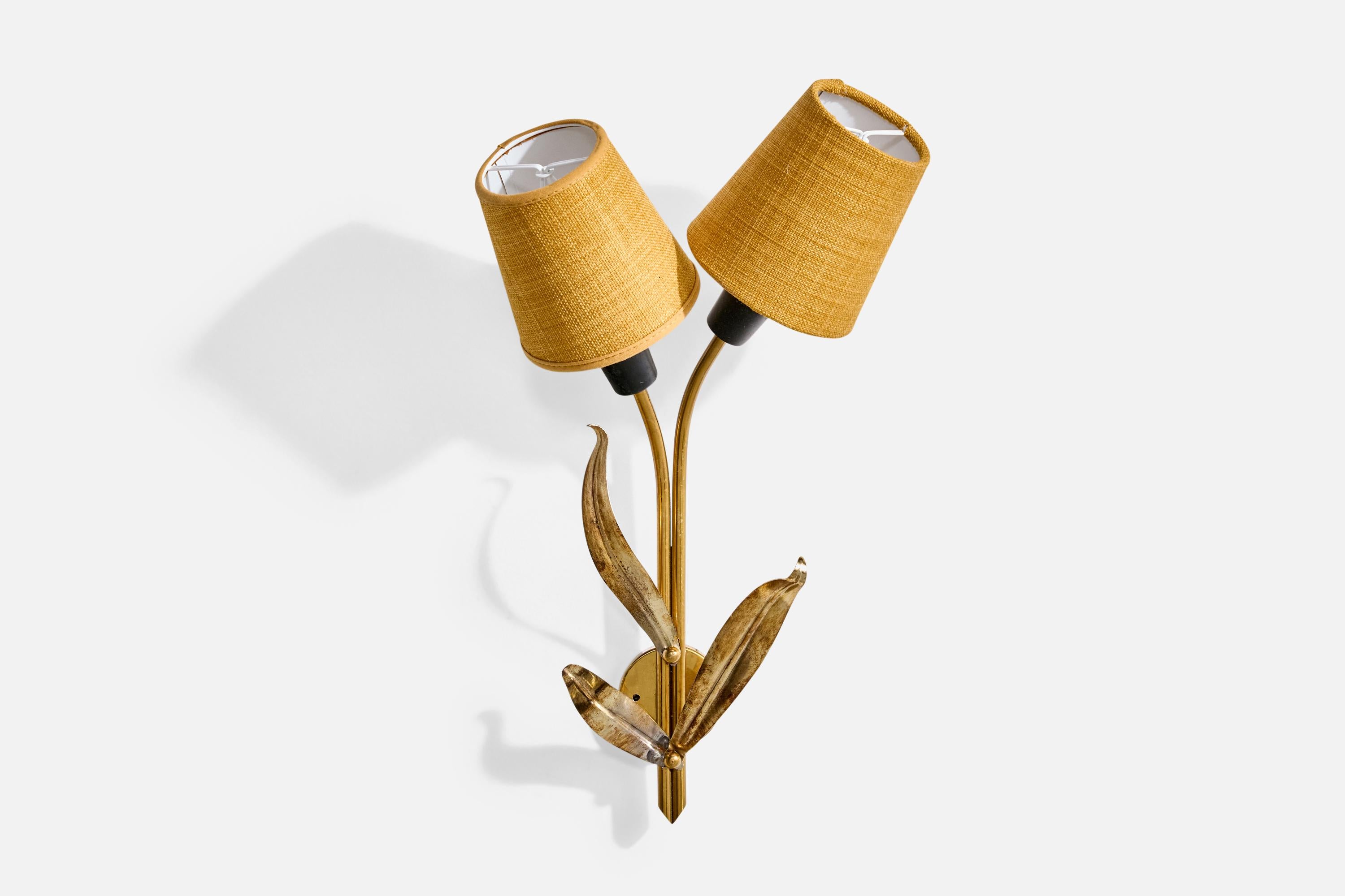 Swedish Designer, Wall Lights, Brass, Metal, Fabric, Sweden, 1950s In Good Condition For Sale In High Point, NC