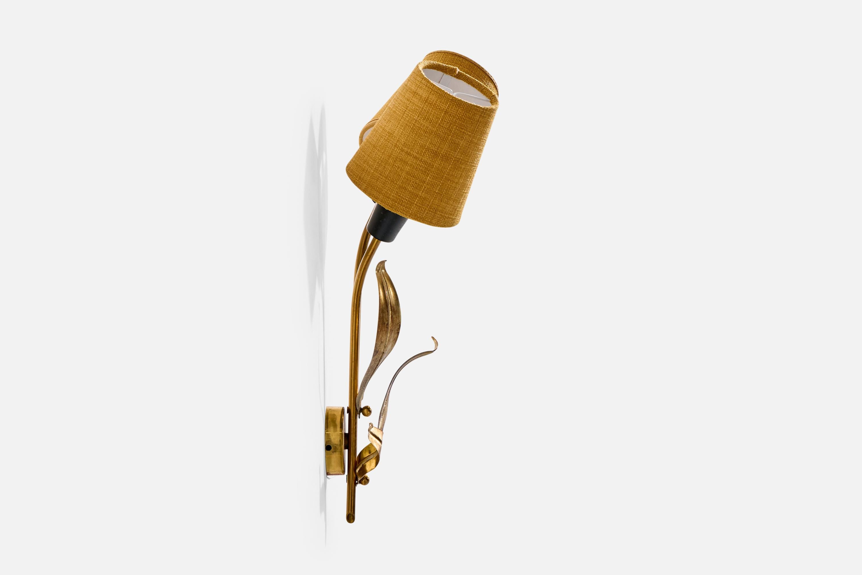 Mid-20th Century Swedish Designer, Wall Lights, Brass, Metal, Fabric, Sweden, 1950s For Sale