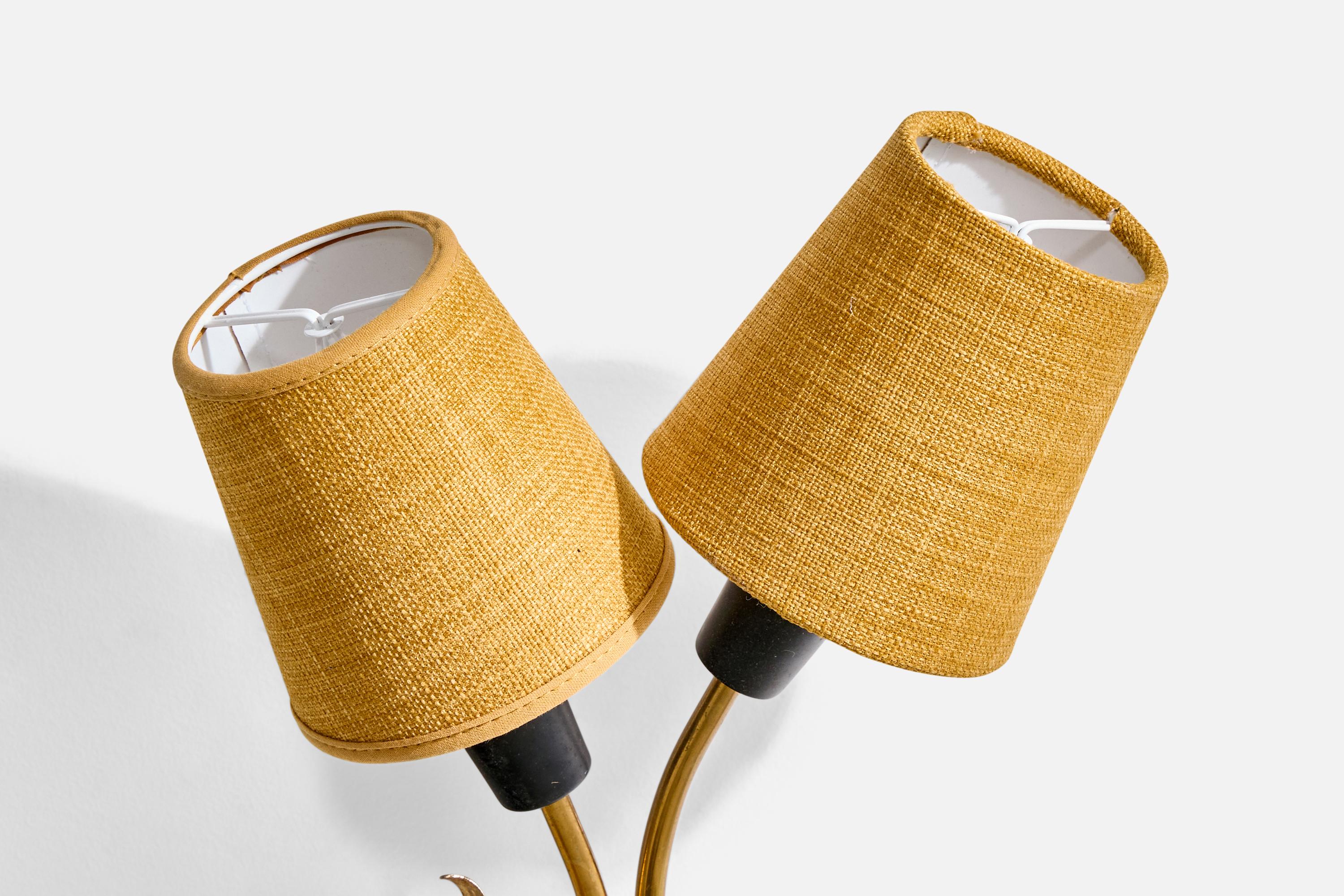 Swedish Designer, Wall Lights, Brass, Metal, Fabric, Sweden, 1950s For Sale 1