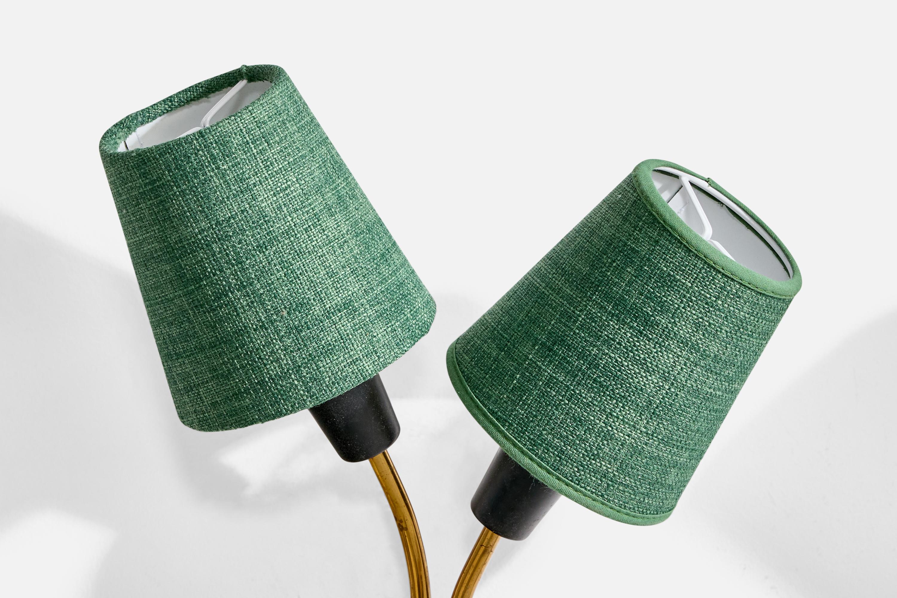 Swedish Designer, Wall Lights, Brass, Metal, Fabric, Sweden, 1950s For Sale 2