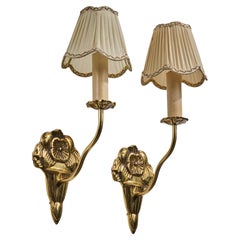 Swedish Designer, Wall Lights, Brass, Metal, Fabric, Sweden, 1950s