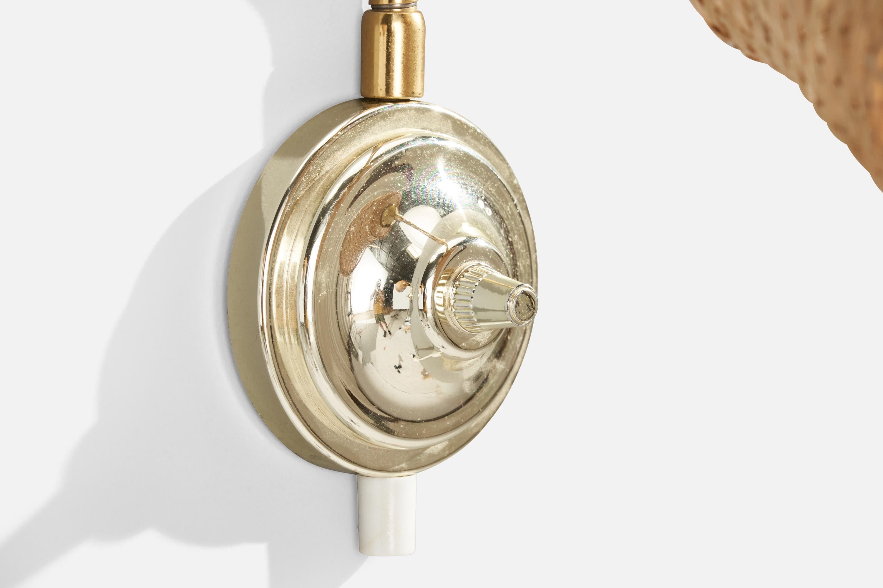 Swedish Designer, Wall Lights, Brass, Metal, Rattan, Sweden, 1970s For Sale 4