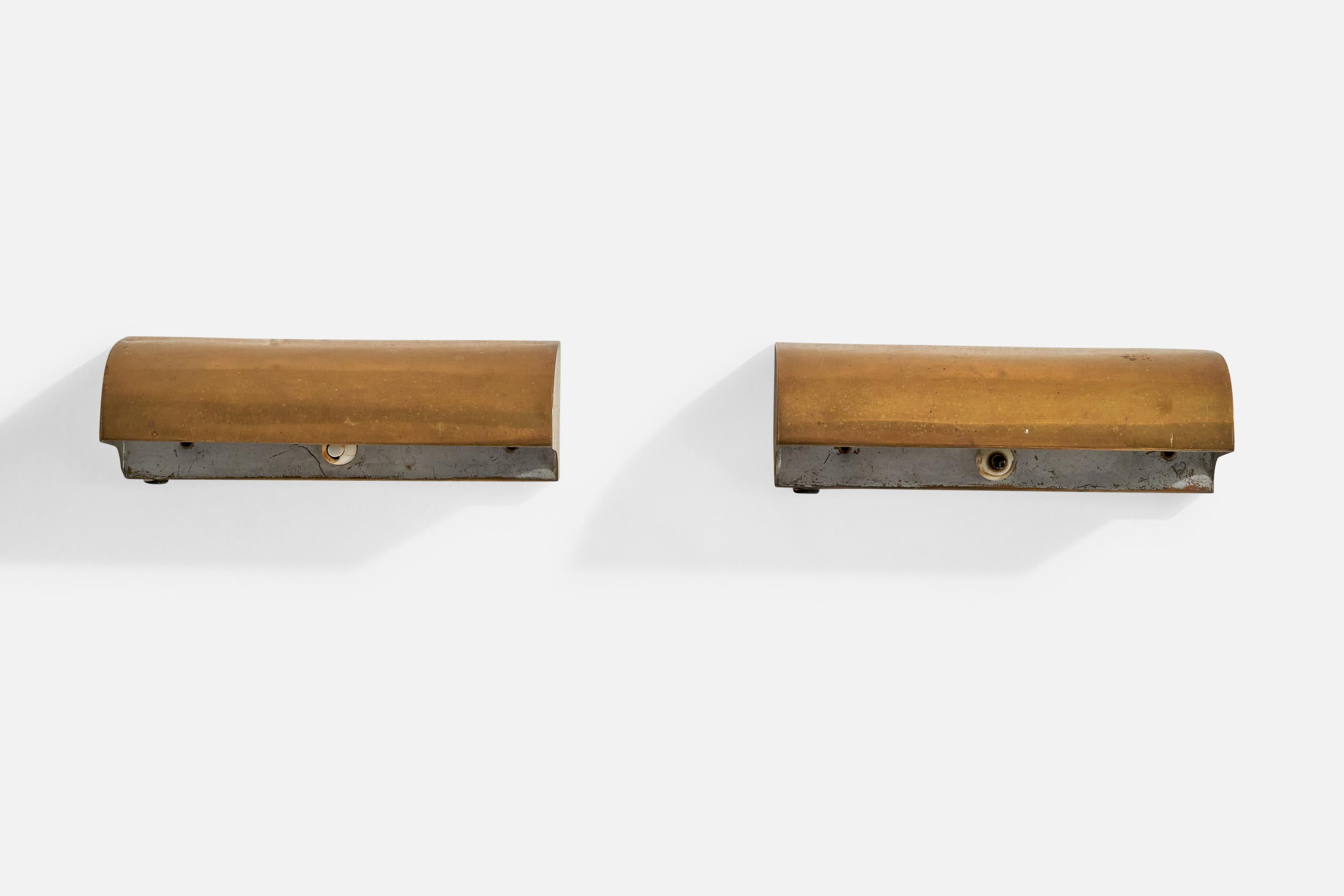 Scandinavian Modern Swedish Designer, Wall Lights, Brass, Metal, Sweden, 1940s For Sale