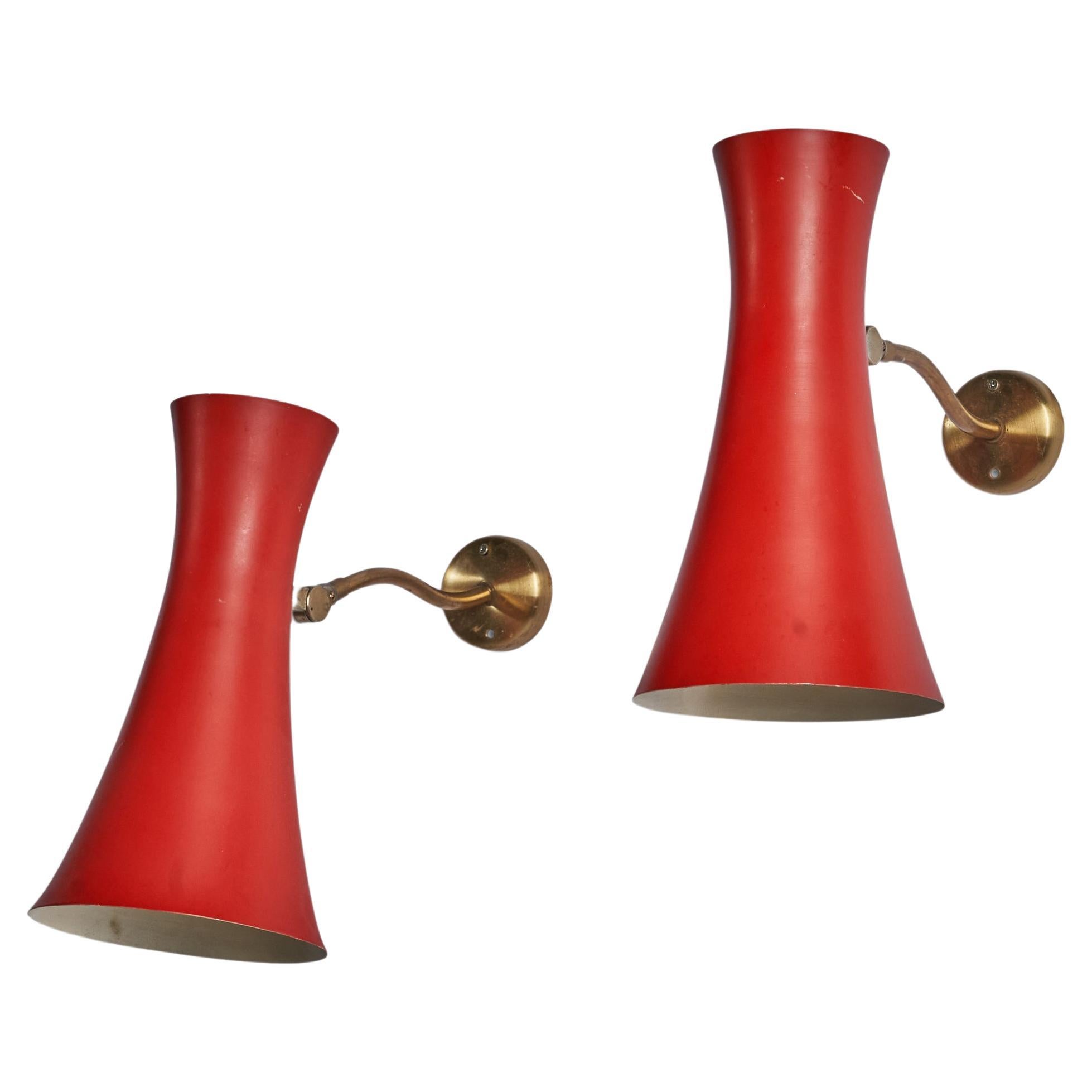 Swedish Designer, Wall Lights, Brass, Metal, Sweden, 1950s