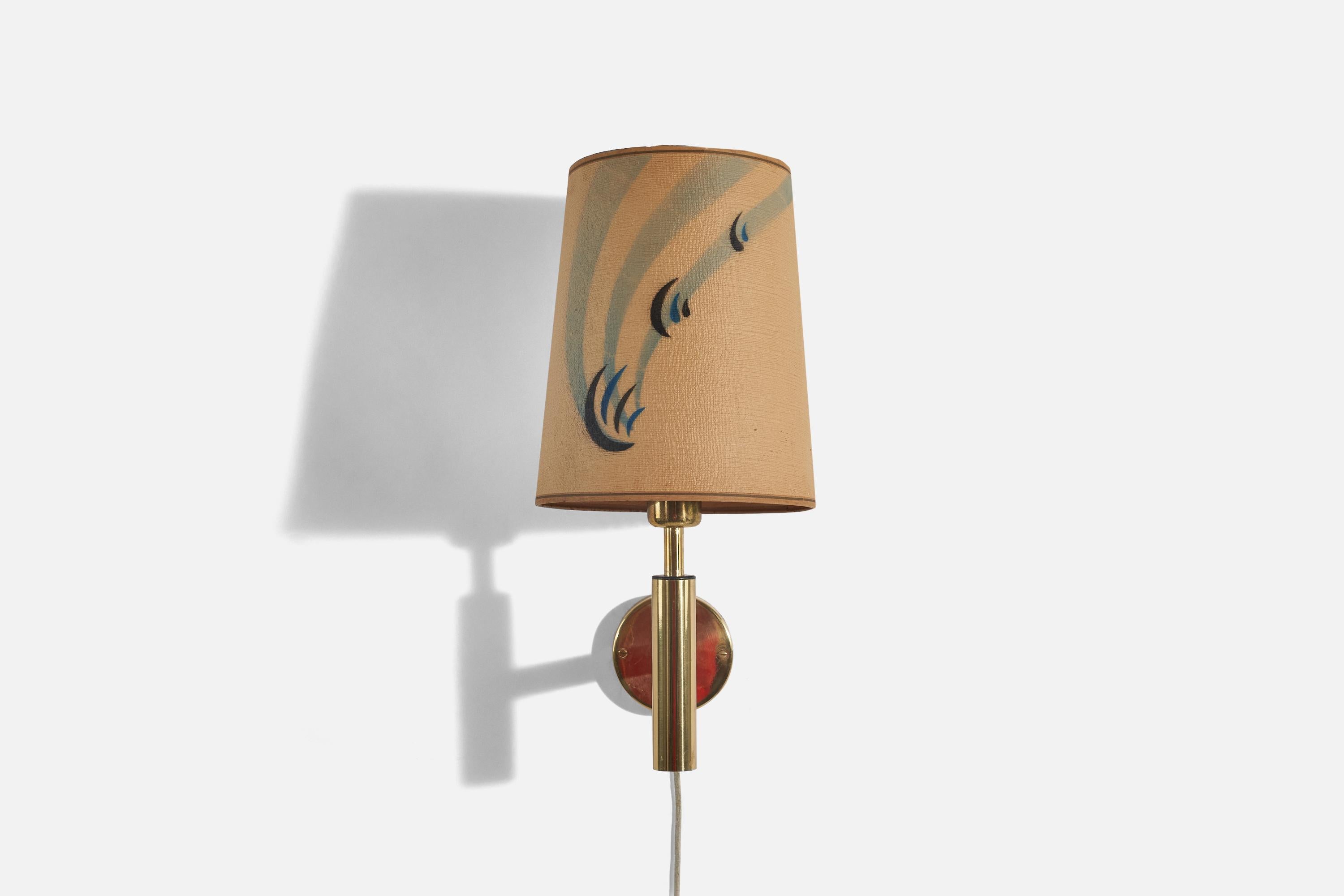 Swedish Designer, Wall Lights, Brass, Paper, Sweden, 1950s In Good Condition For Sale In High Point, NC