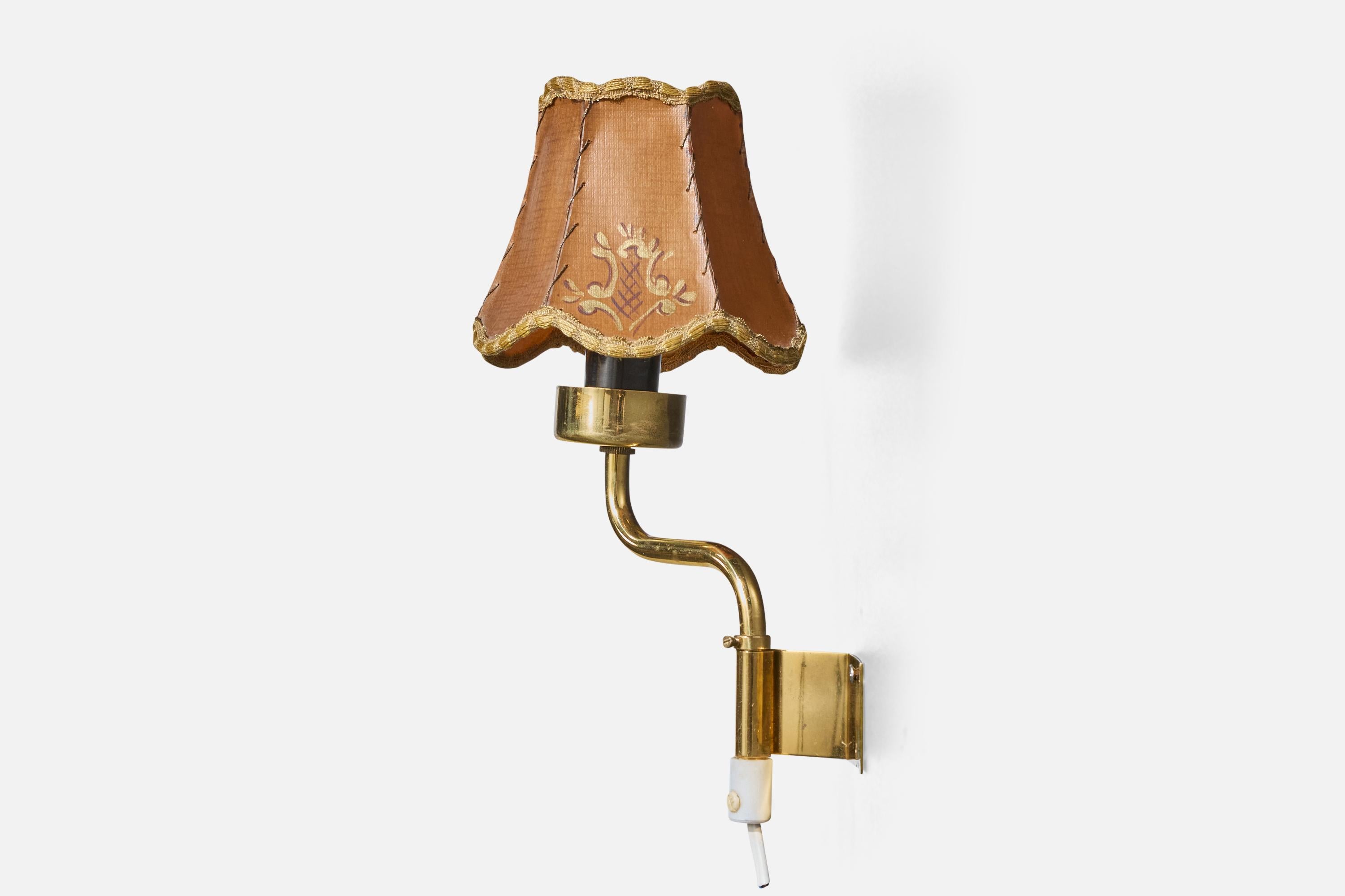Mid-20th Century Swedish Designer, Wall Lights, Brass, Parchment, Sweden, 1950s For Sale