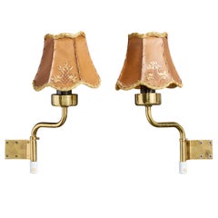 Swedish Designer, Wall Lights, Brass, Parchment, Sweden, 1950s