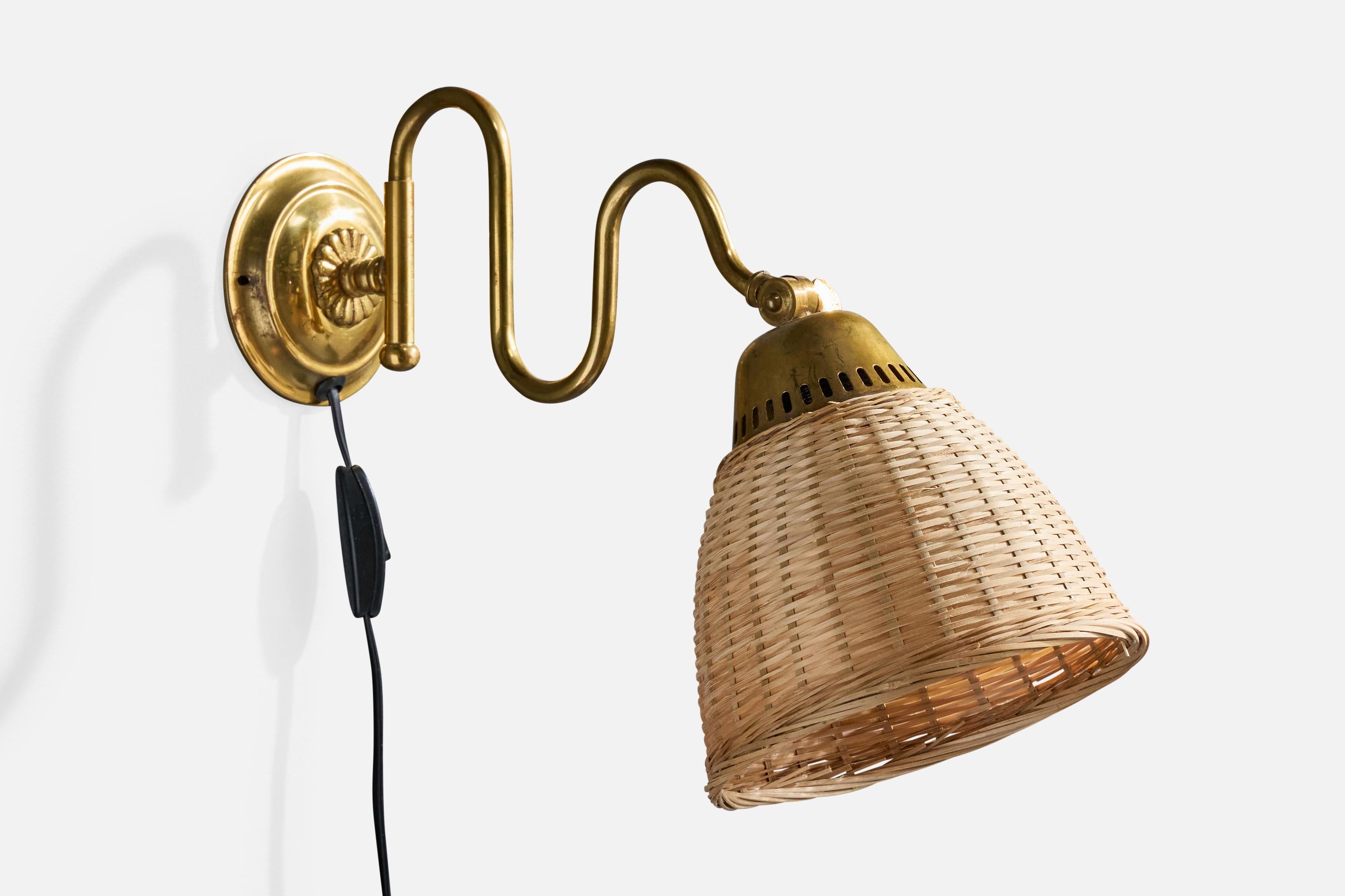 Svedese Designer svedese, applique, ottone, rattan, Svezia, anni '1940