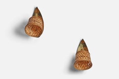 Swedish Designer, Wall Lights, Brass, Rattan, Sweden, 1970s