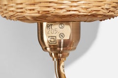 Swedish Designer, Wall Lights, Brass, Rattan, Sweden, 1970s