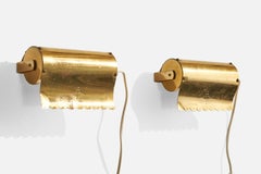 Swedish Designer, Wall Lights, Brass, Sweden, 1940s
