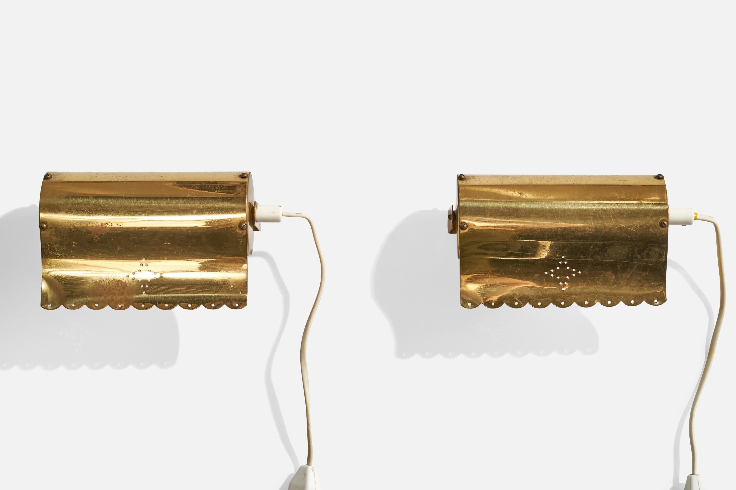 Scandinavian Modern Swedish Designer, Wall Lights, Brass, Sweden, 1940s For Sale