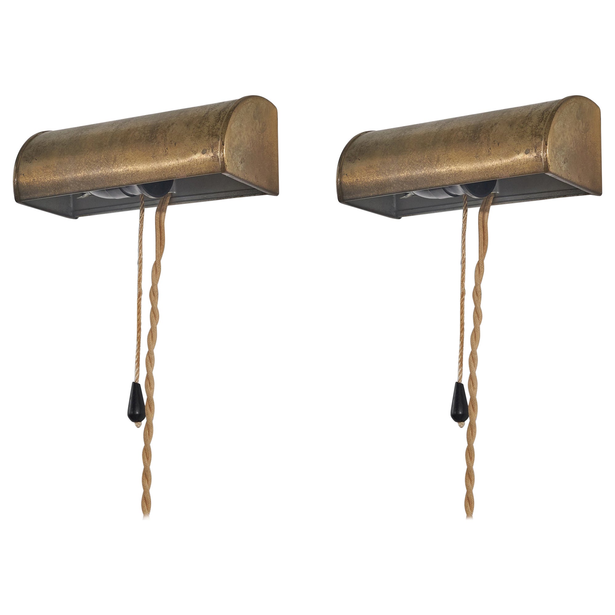 Swedish Designer, Wall Lights, Brass, Sweden, 1940s For Sale