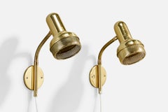 Swedish Designer, Wall Lights, Brass, Sweden, 1970s