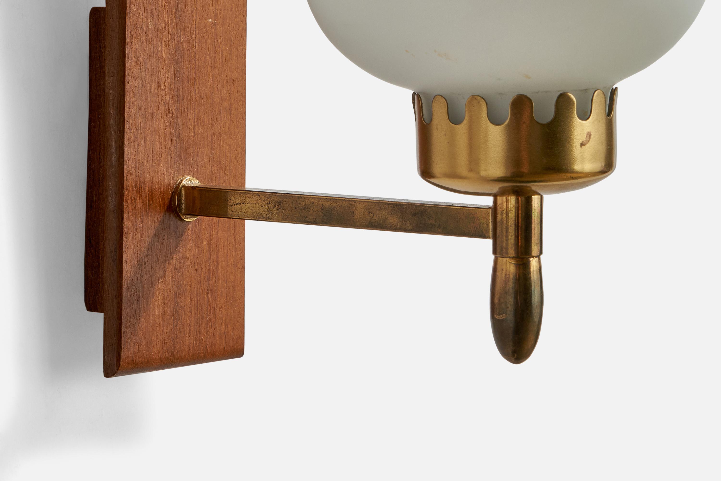 Mid-20th Century Swedish Designer, Wall Lights, Brass, Teak, Glass, Sweden, 1940s For Sale