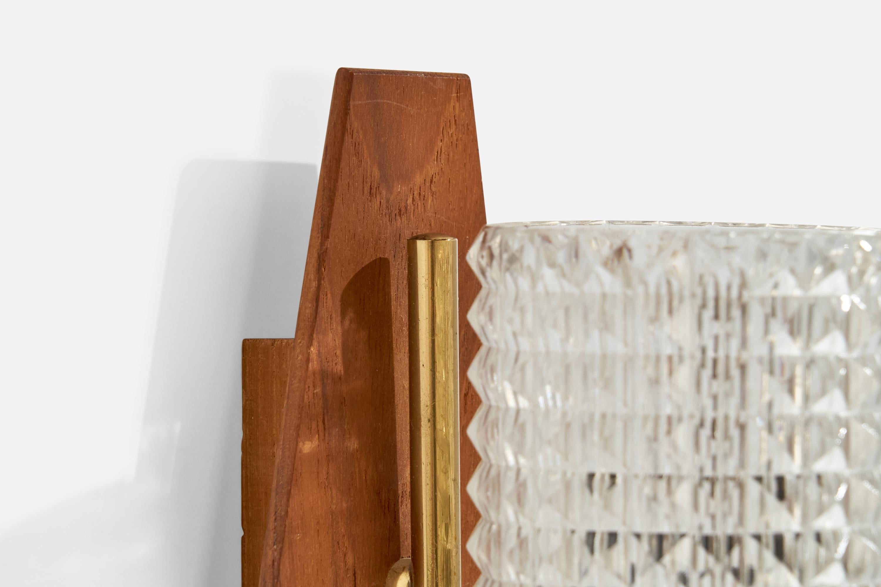 Swedish Designer, Wall Lights, Brass, Teak, Glass, Sweden, 1950s For Sale 1