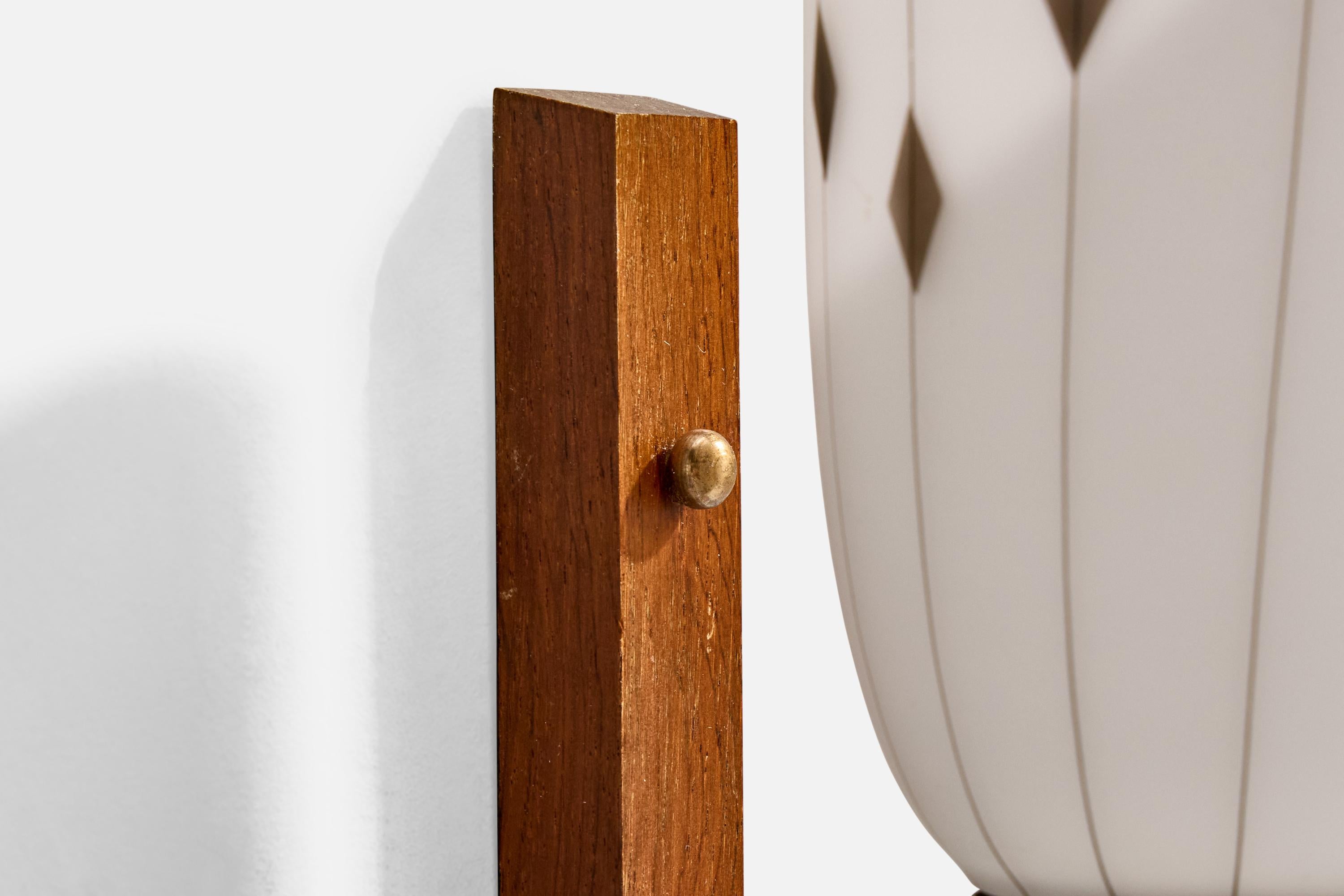 Swedish Designer, Wall Lights, Brass, Teak, Glass, Sweden, 1950s For Sale 2