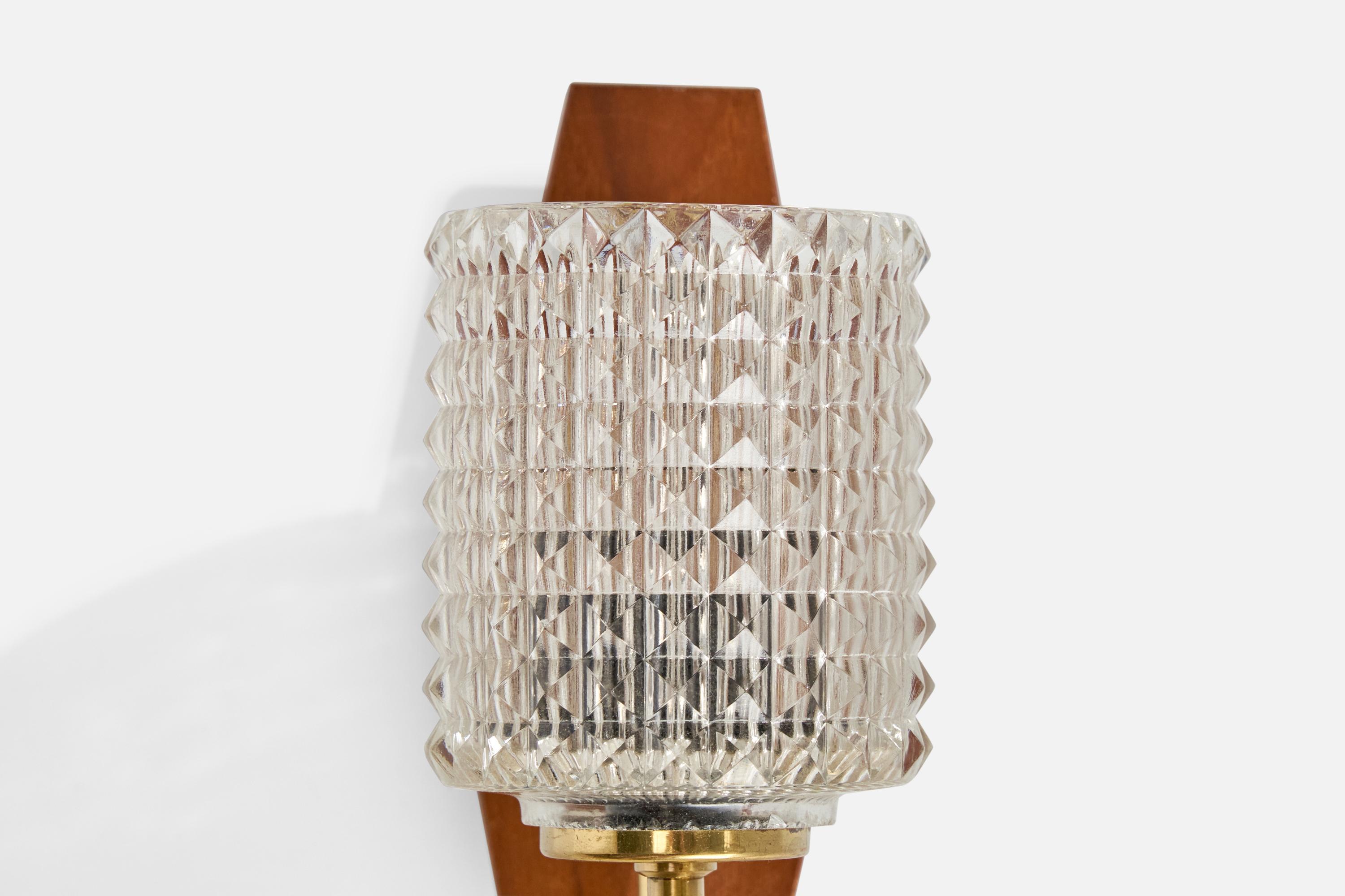 Swedish Designer, Wall Lights, Brass, Teak, Glass, Sweden, 1950s For Sale 3