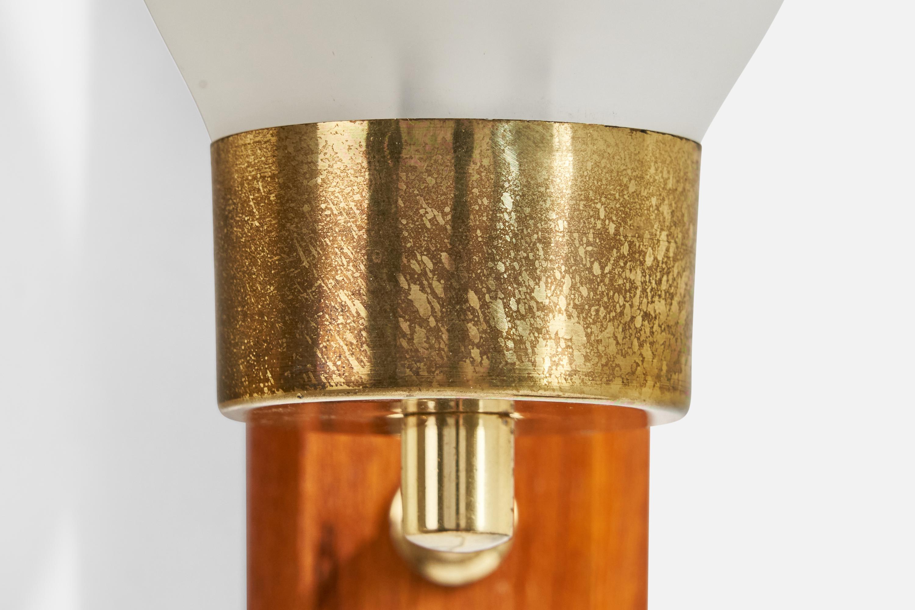 Swedish Designer, Wall Lights, Brass, Teak, Glass, Sweden, 1950s For Sale 3