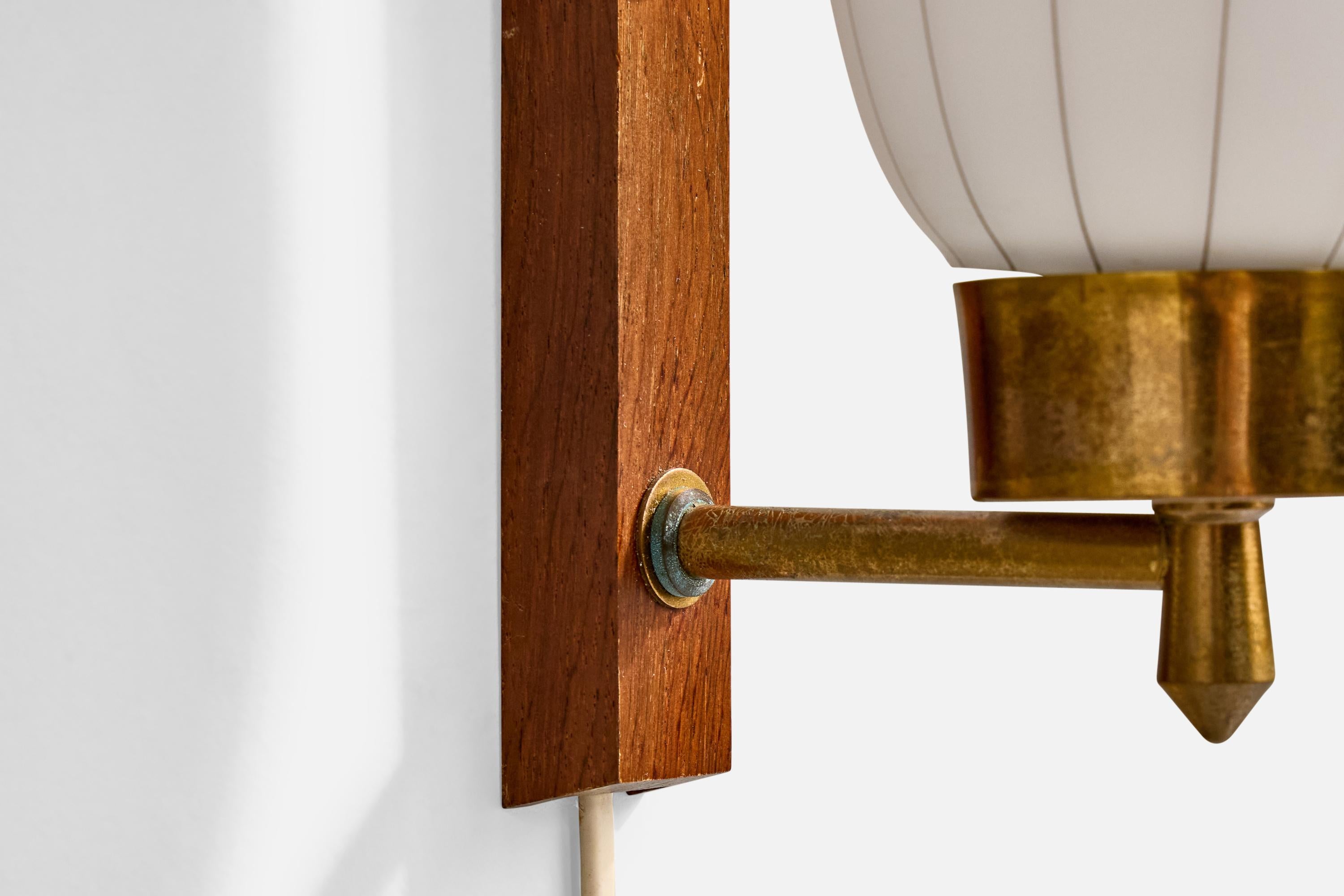 Swedish Designer, Wall Lights, Brass, Teak, Glass, Sweden, 1950s For Sale 3