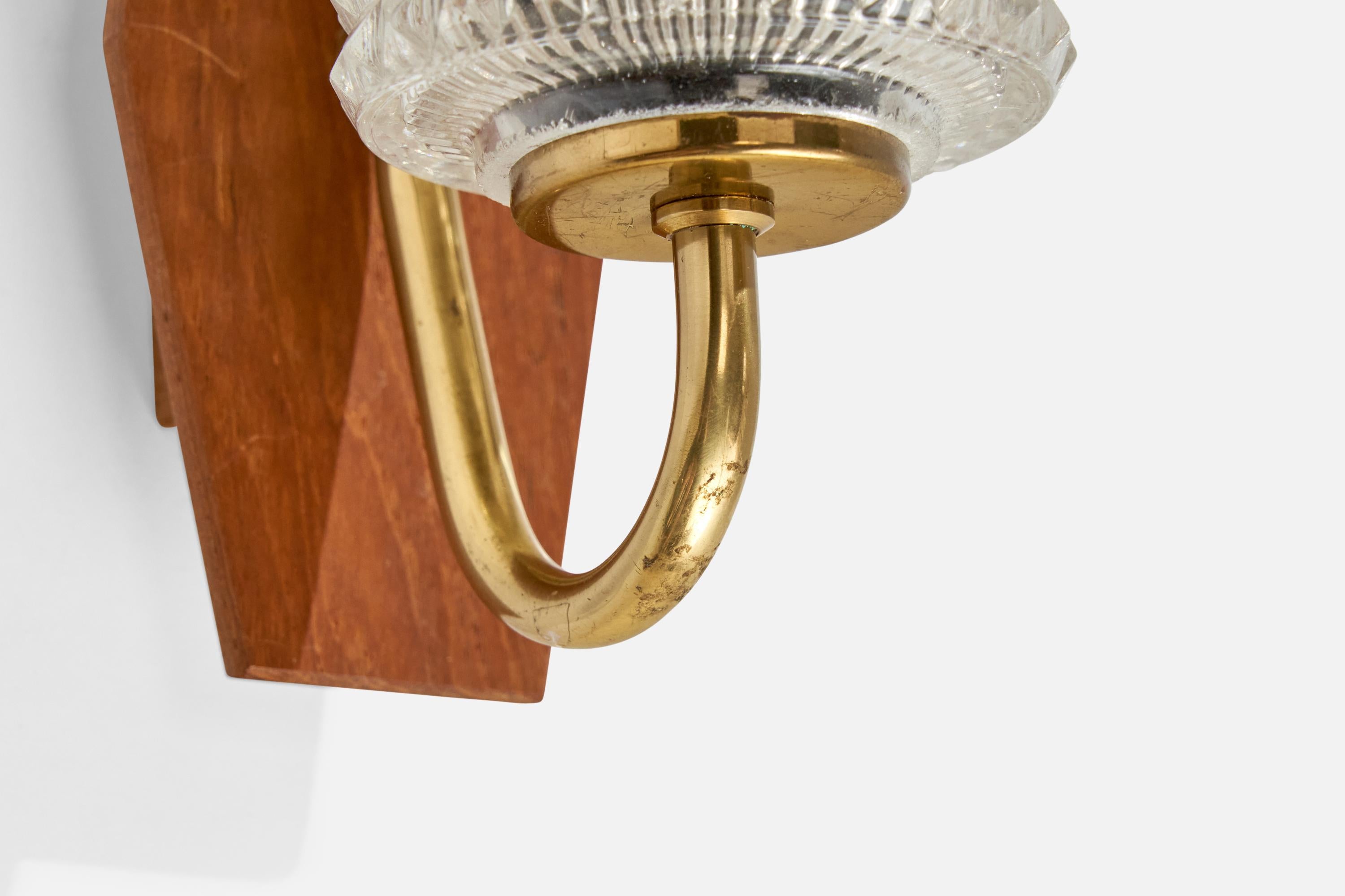 Swedish Designer, Wall Lights, Brass, Teak, Glass, Sweden, 1950s For Sale 4