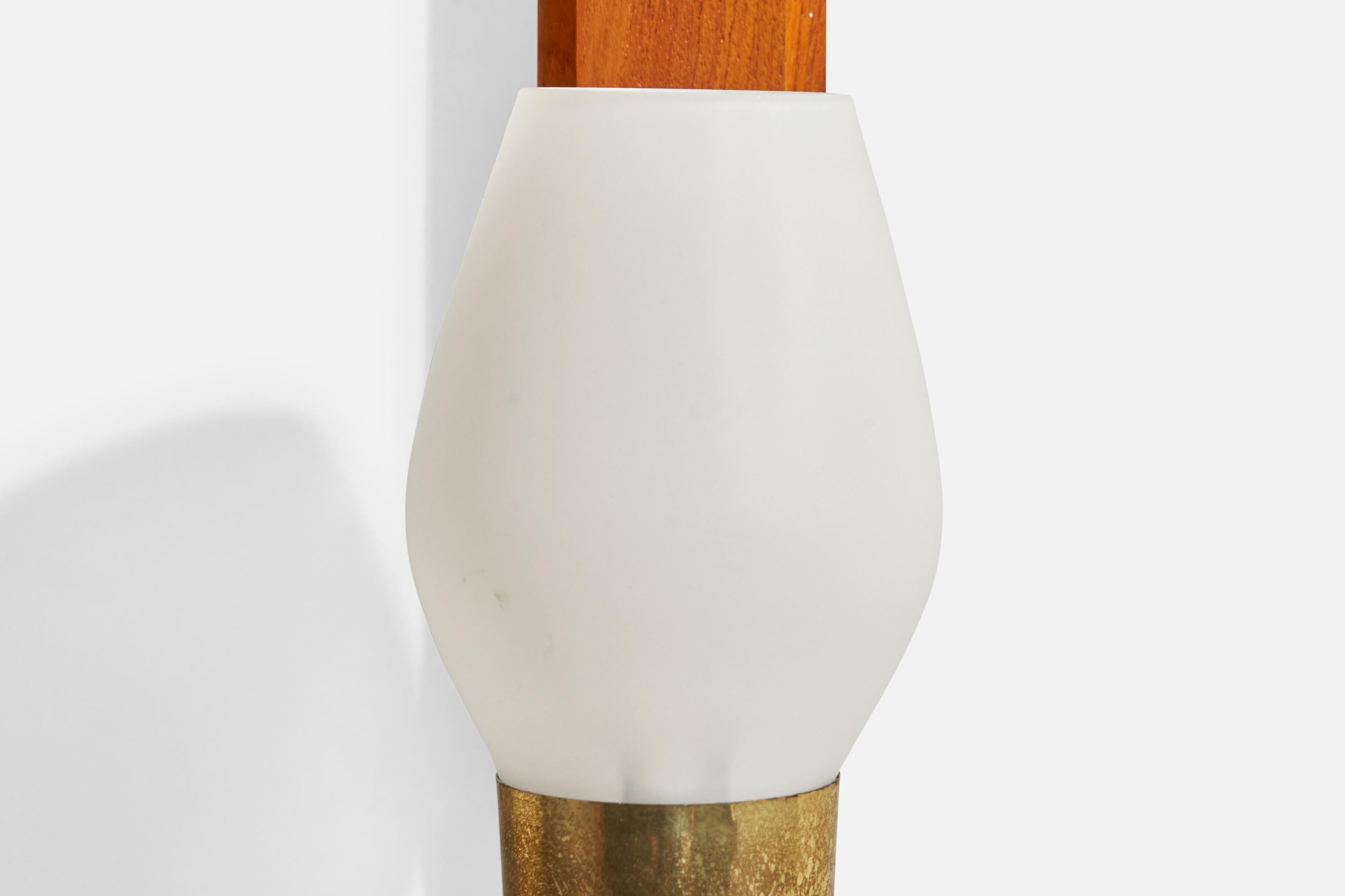 Swedish Designer, Wall Lights, Brass, Teak, Glass, Sweden, 1950s For Sale 4