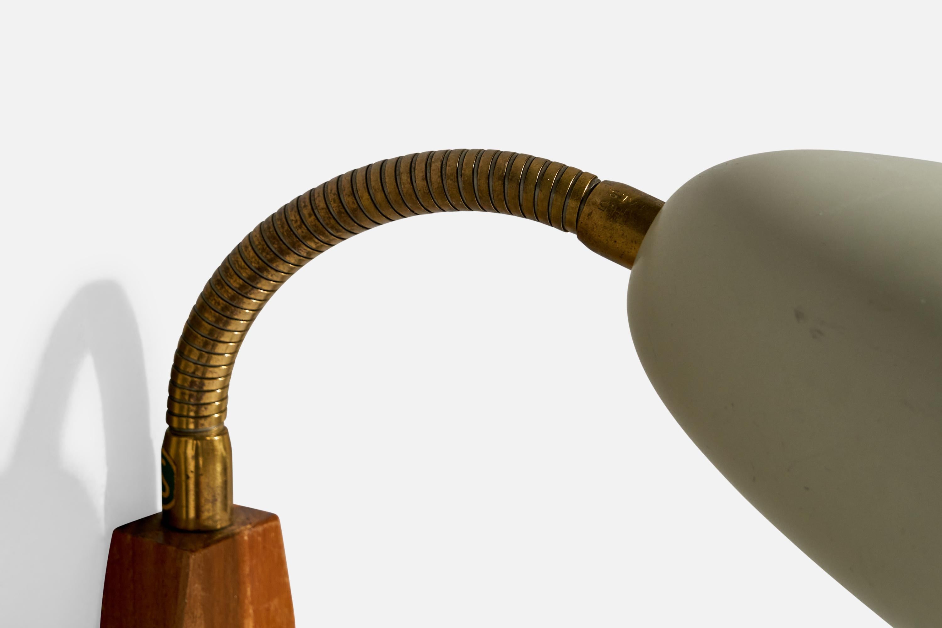 Swedish Designer, Wall Lights, Brass, Teak, Metal, Sweden, 1950s 7