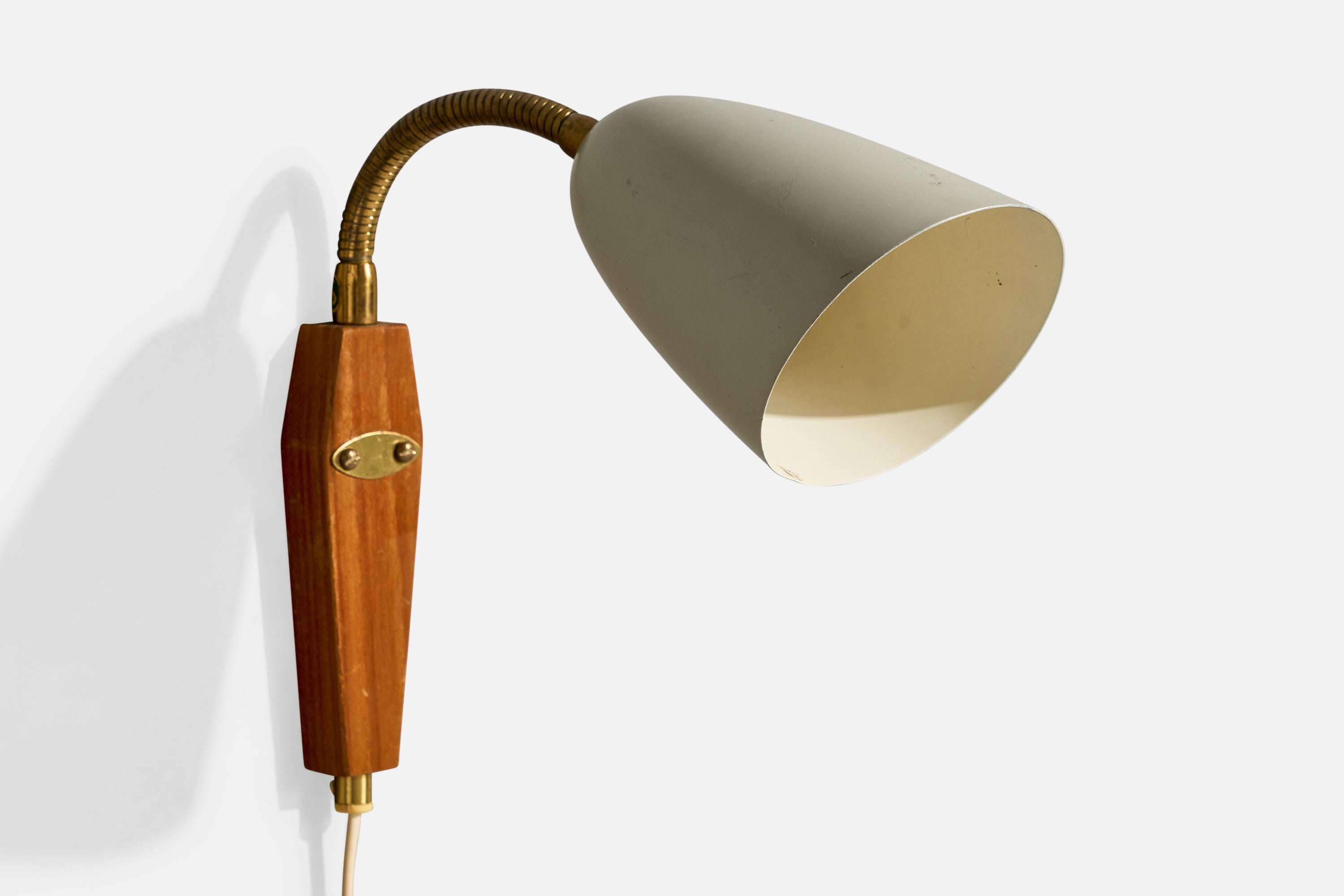 Swedish Designer, Wall Lights, Brass, Teak, Metal, Sweden, 1950s 1