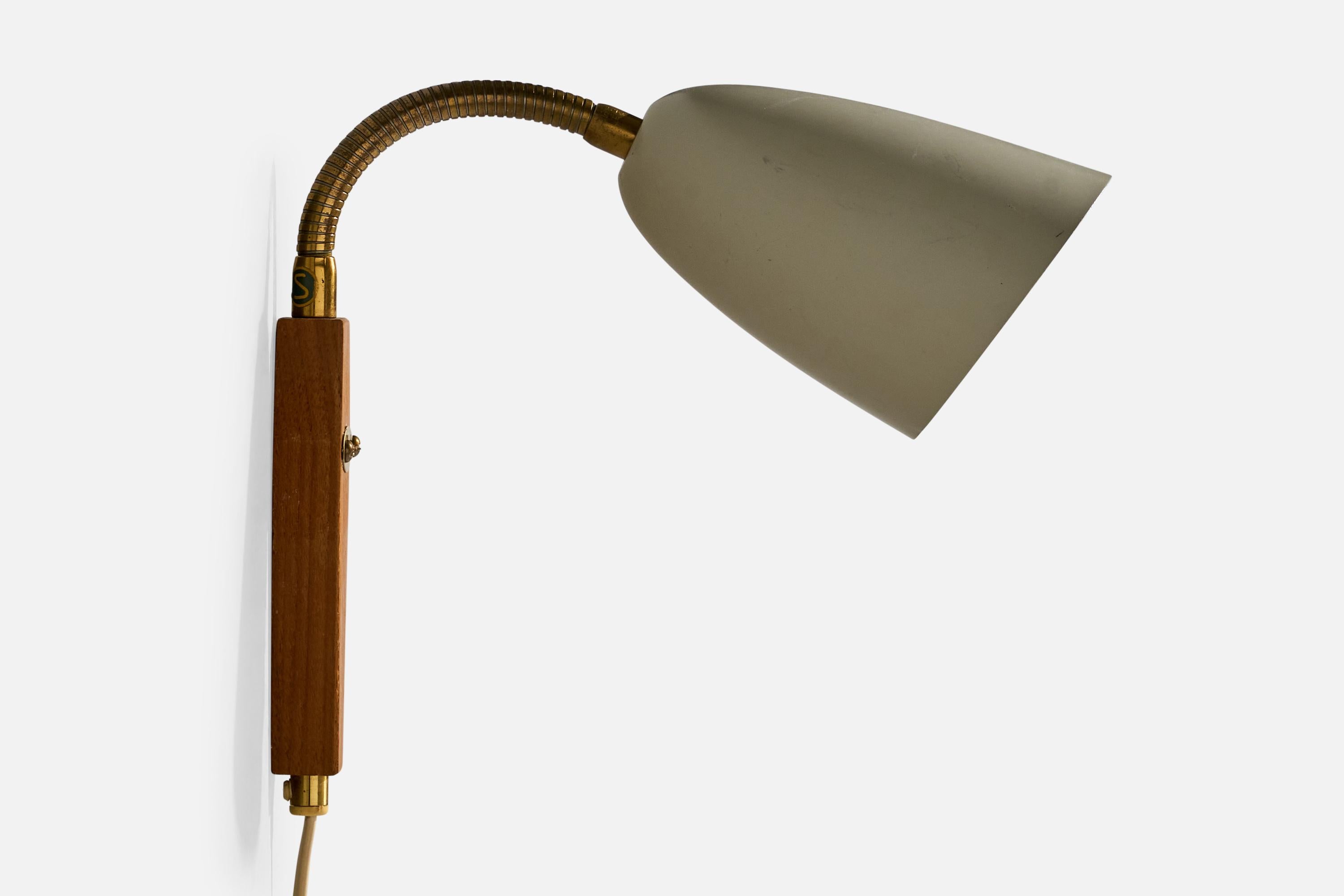 Swedish Designer, Wall Lights, Brass, Teak, Metal, Sweden, 1950s 2