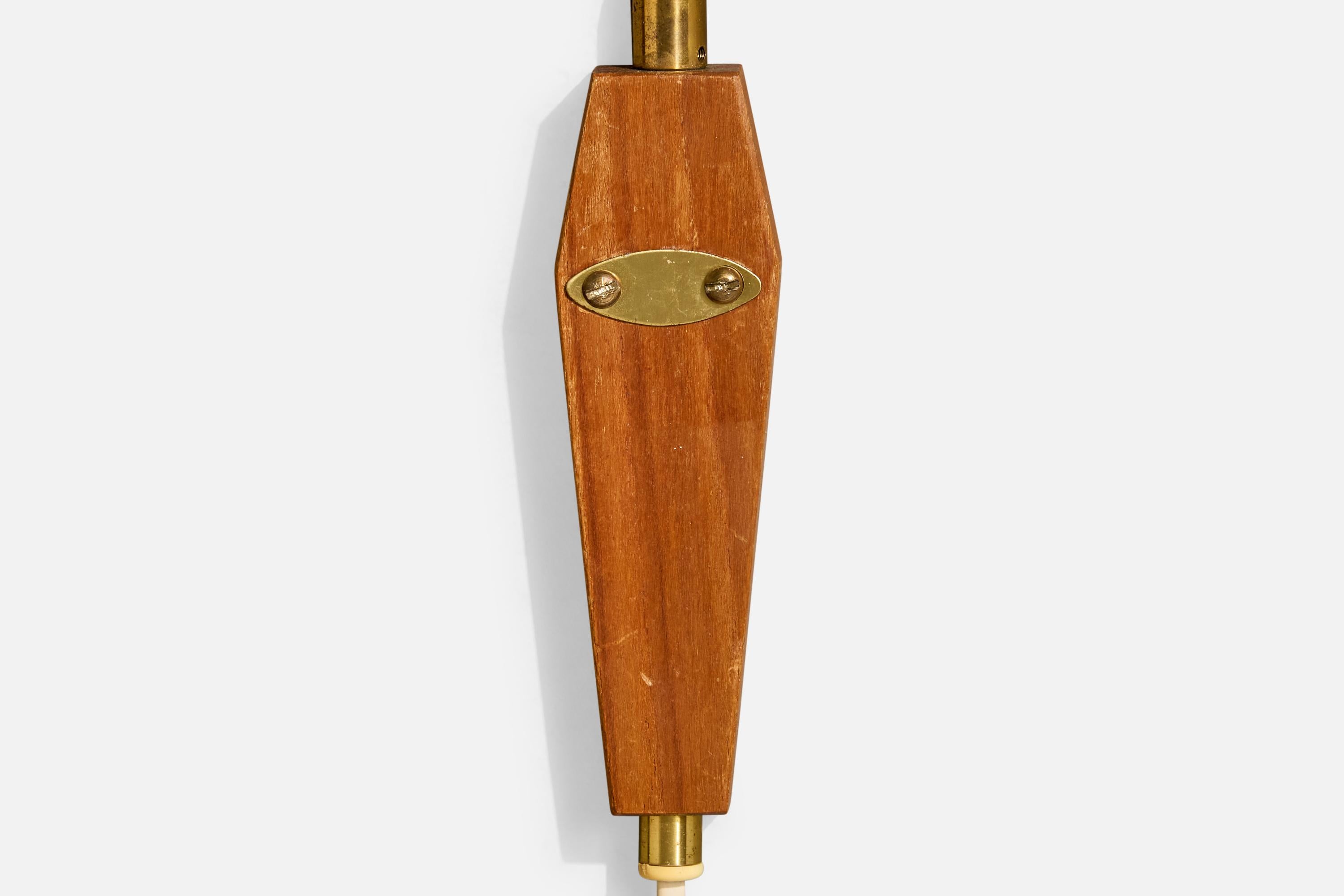 Swedish Designer, Wall Lights, Brass, Teak, Metal, Sweden, 1950s 3