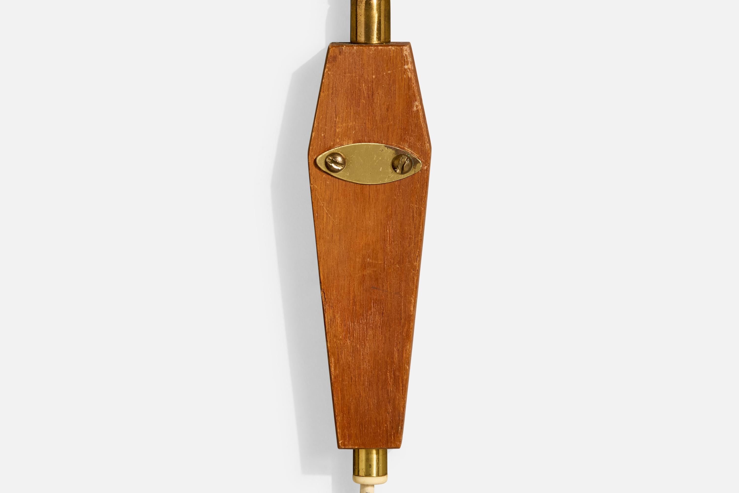 Swedish Designer, Wall Lights, Brass, Teak, Metal, Sweden, 1950s 4