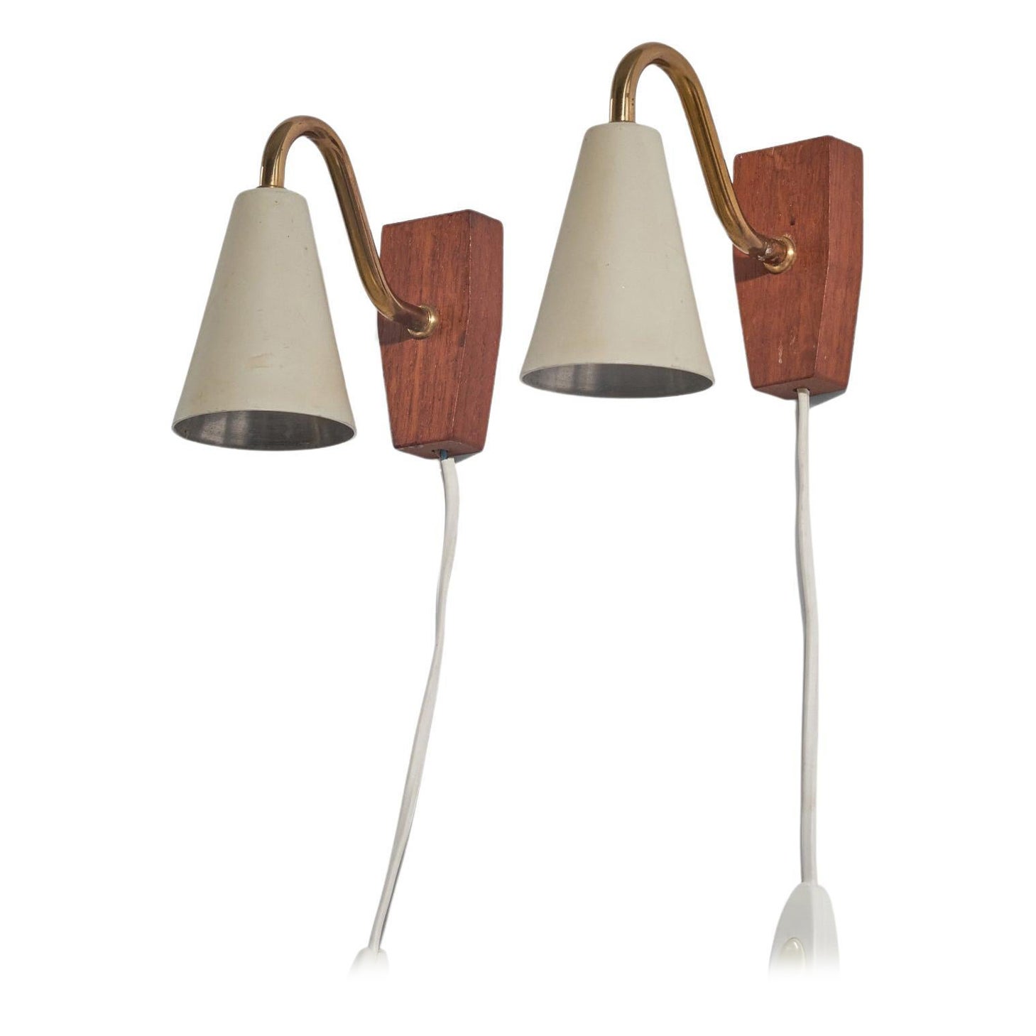 Swedish Designer, Wall Lights, Brass, Teak, Metal, Sweden, 1950s
