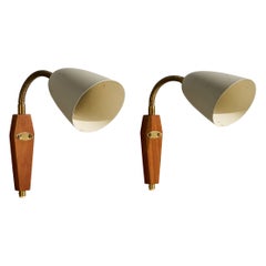 Swedish Designer, Wall Lights, Brass, Teak, Metal, Sweden, 1950s