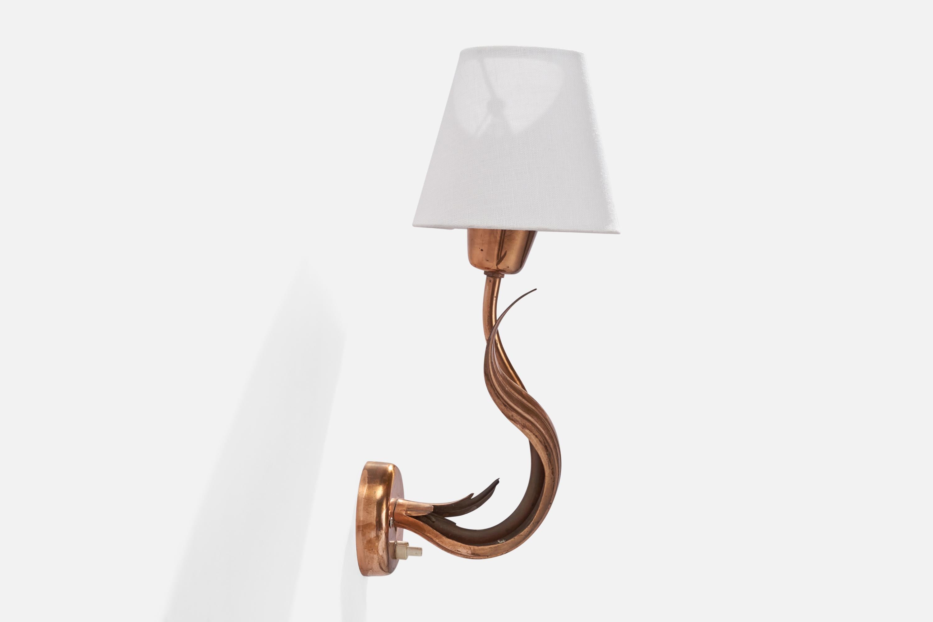Mid-20th Century Swedish Designer, Wall Lights, Copper, Fabric, Sweden, 1940s For Sale