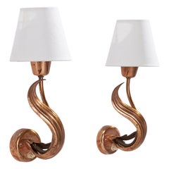 Designer svedese, lampade da parete, rame, tessuto, Svezia, anni '1940