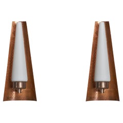 Swedish Designer, Wall Lights, Copper, Glass, Sweden, 1950s