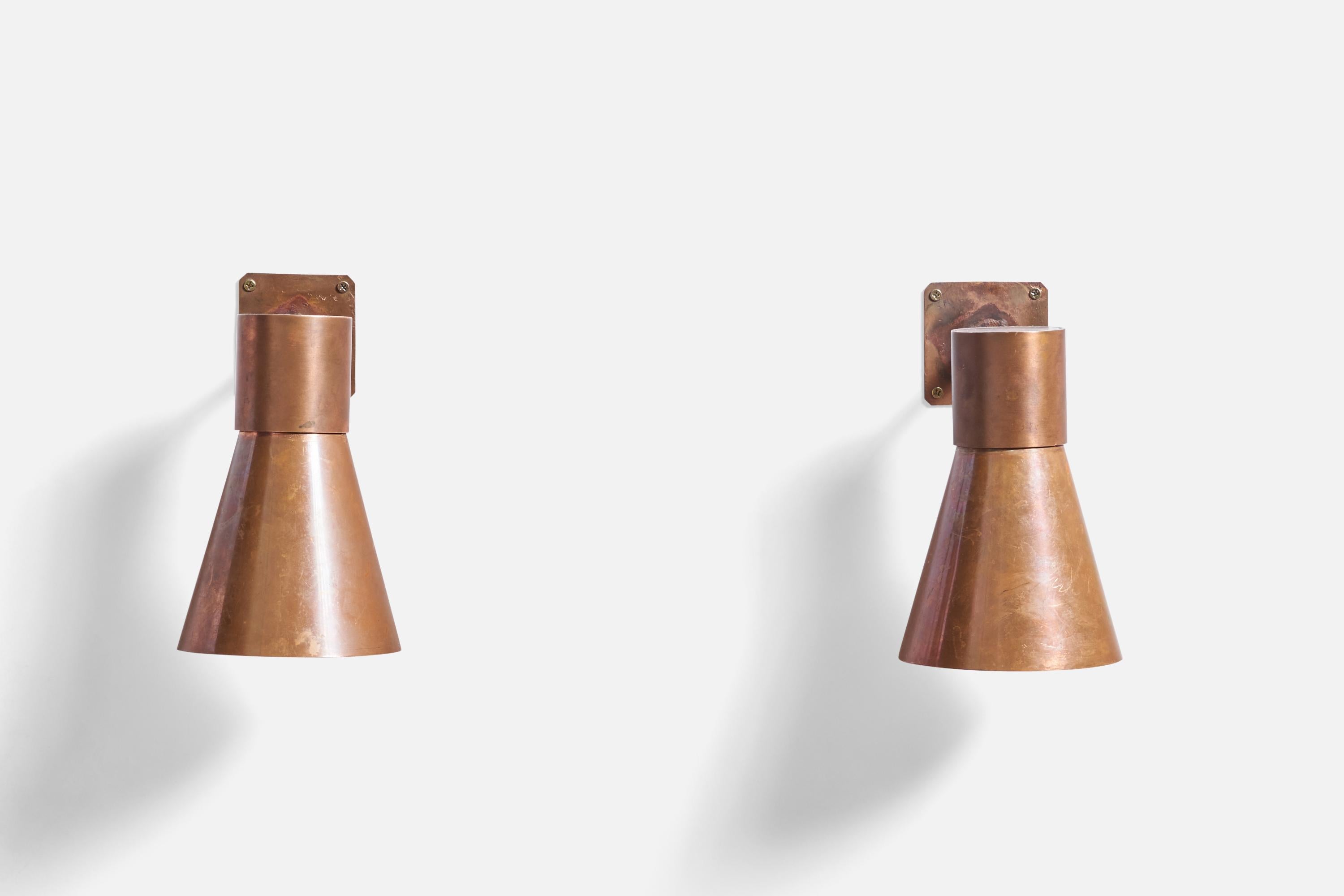 Late 20th Century Swedish Designer, Wall Lights, Copper, Sweden, 1970s For Sale