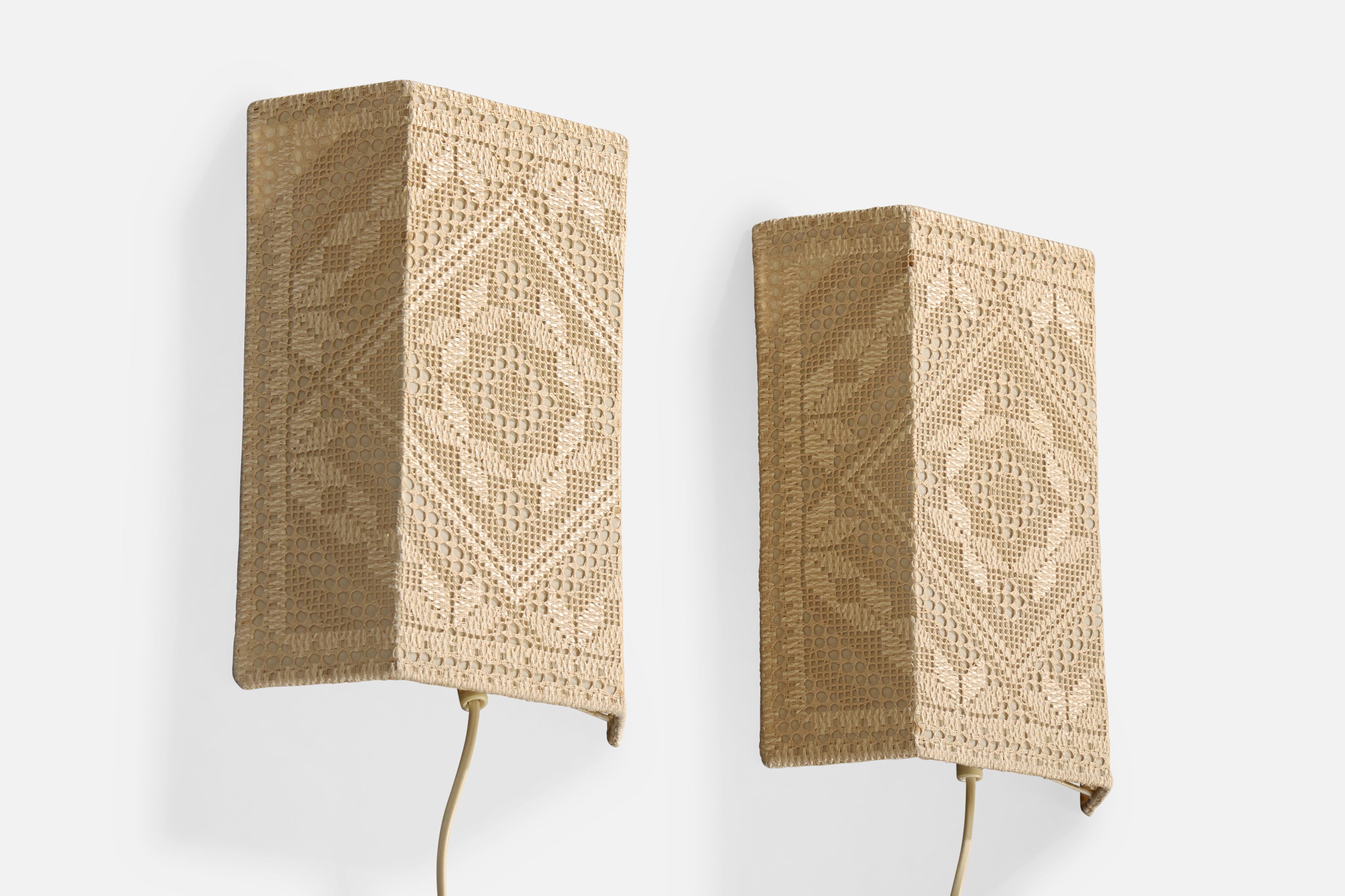 Swedish Designer, Wall Lights, Fabric, Sweden, 1960s