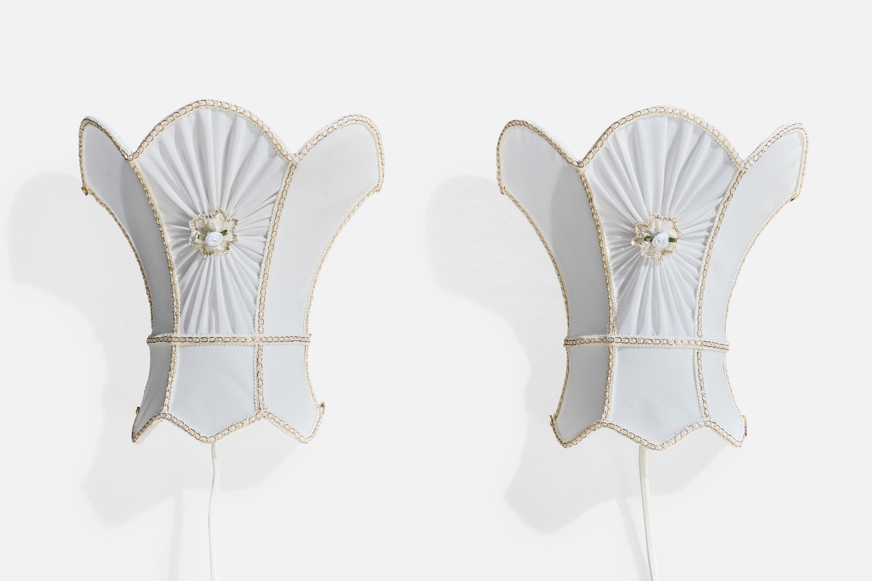 Mid-Century Modern Swedish Designer, Wall Lights, Fabric, Sweden, 1970s For Sale